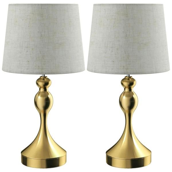 Set of 2 bedside table lamps with cream linen shades and gold-tone bases