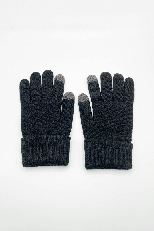 SVNX Pom Pom Beanie Hat & Textured Knit Gloves Set in Grey