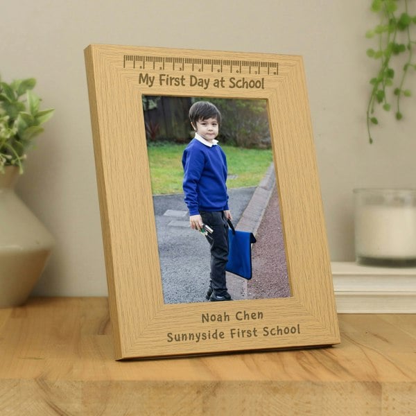 Personalised Memento Company Personalised My First Day at School 5x7 Oak Finish Photo Frame
