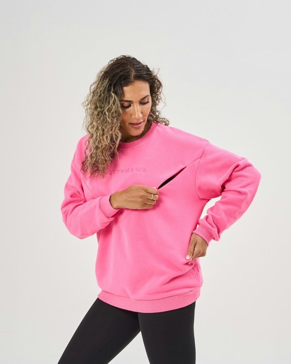 Pretty Mama Essential Oversized Breastfeeding Sweatshirt - Hot Pink
