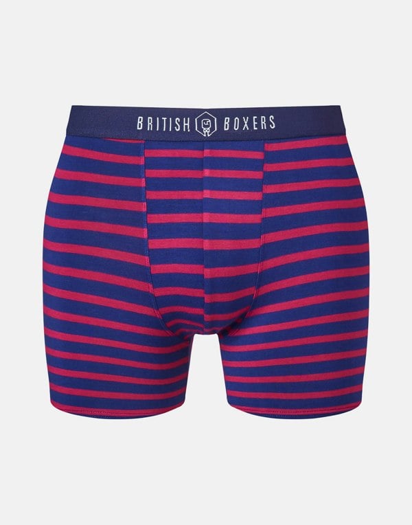 Bamboo Stretch Trunks – Wine & Navy Hoopla Stripes - British Boxers