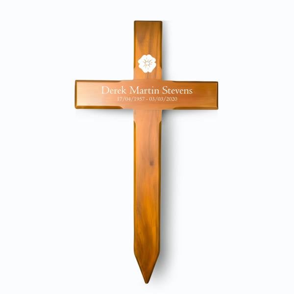 Memorials Direct Personalised Mahogany Memorial Cross, Poppy – Durable Wooden Grave Marker for Outdoor Use