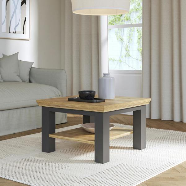 Furniture To Go Pontypool Small Coffee Table with Shelf in Wolfram Grey and Mauvella Oak
