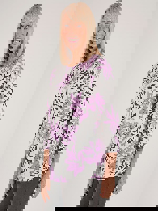 TIGI-Wear Floral Print Wide Rib Jersey Top