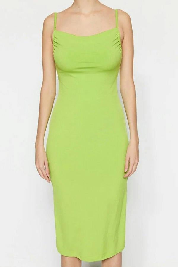 WOVCOR Cowl Neck Stretch Knit Midi Dress