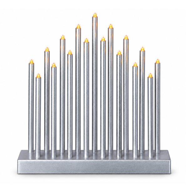 17-Light Silver Metallic Christmas Candle Bridge with LED Lights, Battery Operated Window Decoration, Timer Function, No Assembly