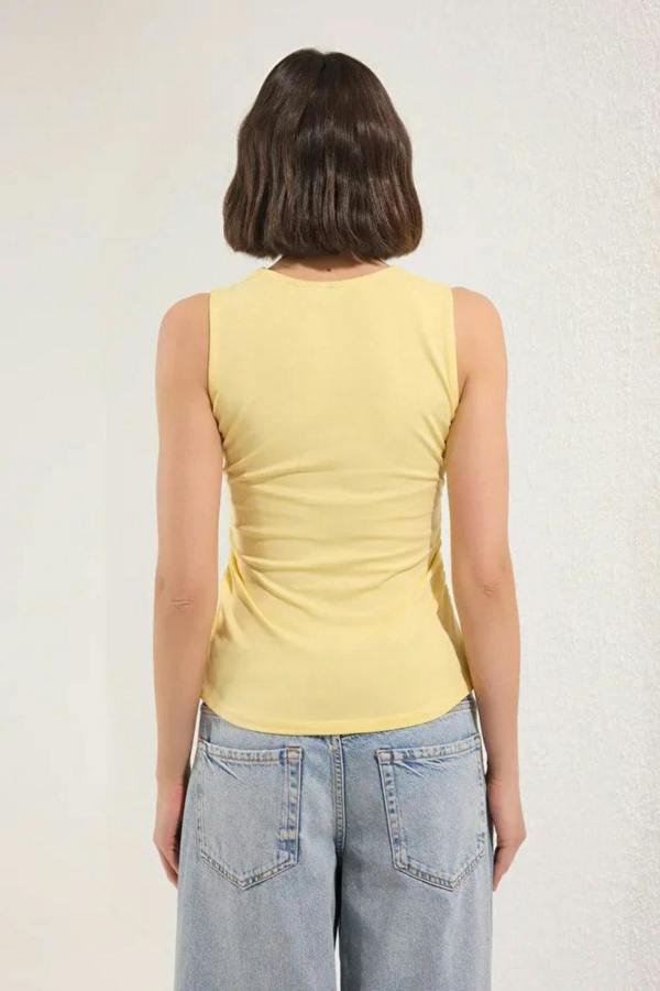 Hoxton Gal Plain Square-Neck Ruched Fitted Stretch Knit Blouse