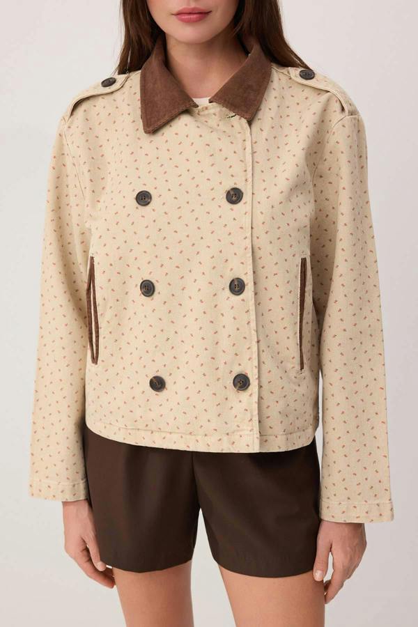 WOVCOR Collar Detail Denim Trench Coat Jacket