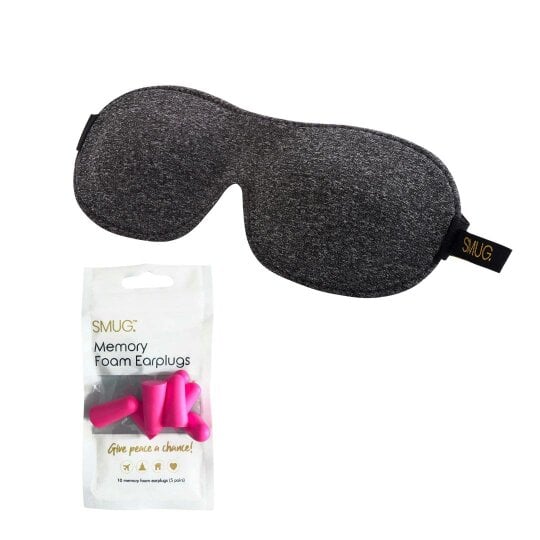 SMUG Contoured 3D Blackout Sleep Mask - Dark Grey Marl - Sleep Mask & Pink Earplugs