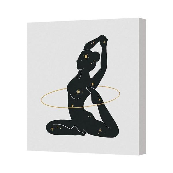 Benjamin Tate Design Canvas Wall Art Print Silhouette Woman Yoga Pose With Gold Ring Made In UK