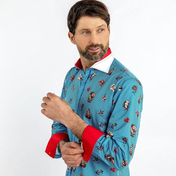 SAILOR PUNK TATTOO PRINT SHIRT - Premium Men's Patterned Shirt by Claudio Lugli | Bold Design, Tailored Fit, Best Printed Shirts