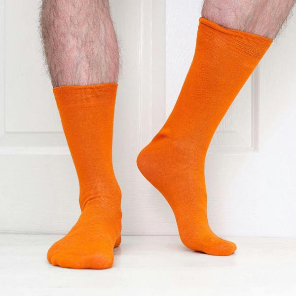 Jemsox 5 Pack - Men’s Luxury Orange Plain Colour Organic Cotton Comfort Welt Socks – UK 6-9