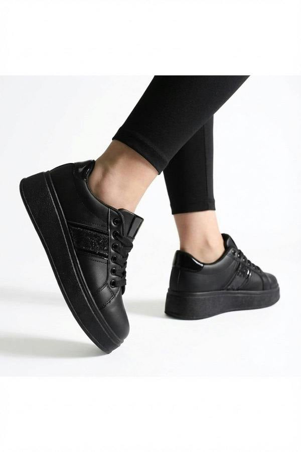 Malina Chunky Platform Glitter Detail Trainers - Black_wb