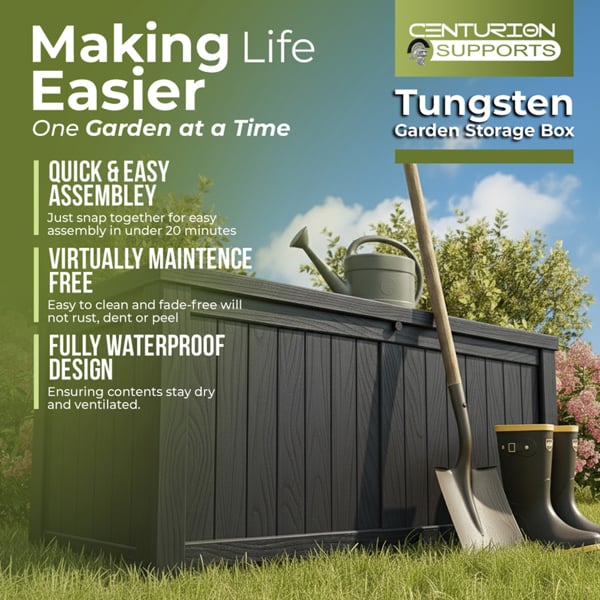 Homeology TUNGSTEN 450 Litre 119 Gallon Waterproof Extra Large Lockable Easy-Open Garden Storage Box in Black