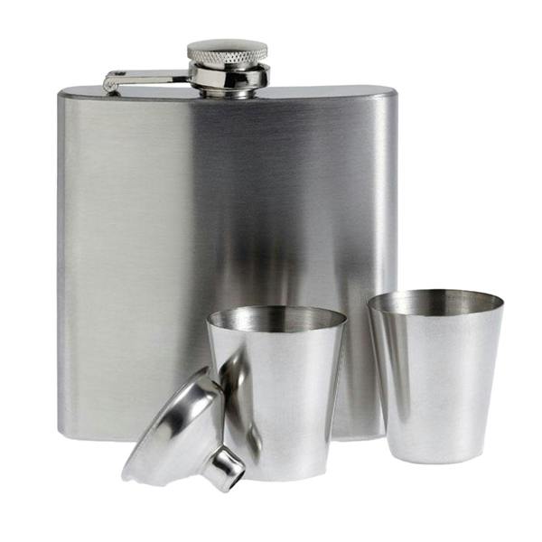 MidOcean Slimmy Flask Hip Flask Set - Matt Silver - 