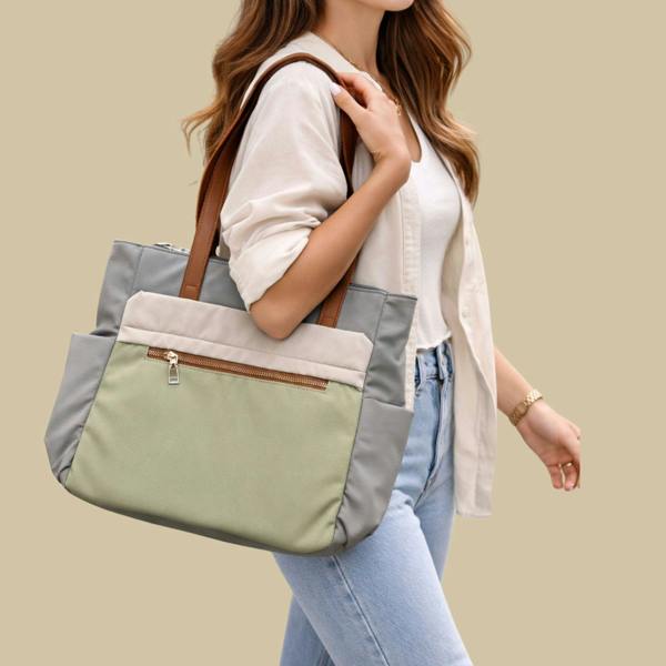 Lorenz Two Tone Nylon Tote Shoulder Bag