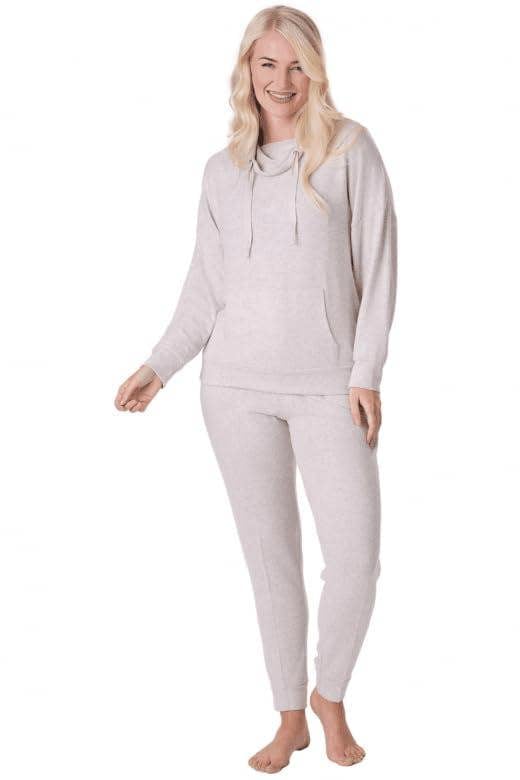 Womens Comfy Fit Beige Marl Hacci Pyjama Set