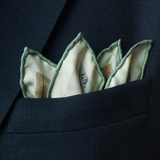 Otway & Orford 'Heritage in Motion' off-roader silk pocket square in green & brown (42 x 42cm)