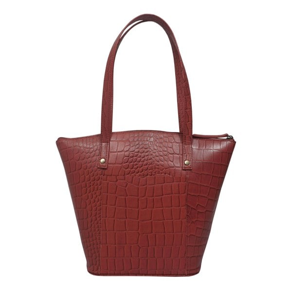 Assots London 'MELANIE' Bright Red Croc Real Leather Unlined Bucket Bag