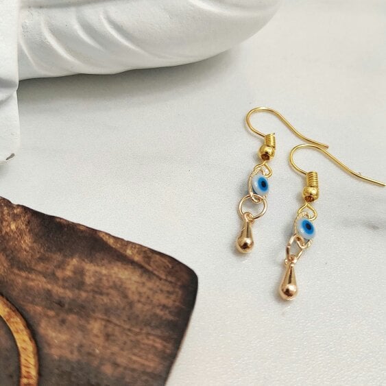 The Colourful Aura Handmade Turkish Evil Eye Protection Gold Plated Charm Dangle Drop Earrings