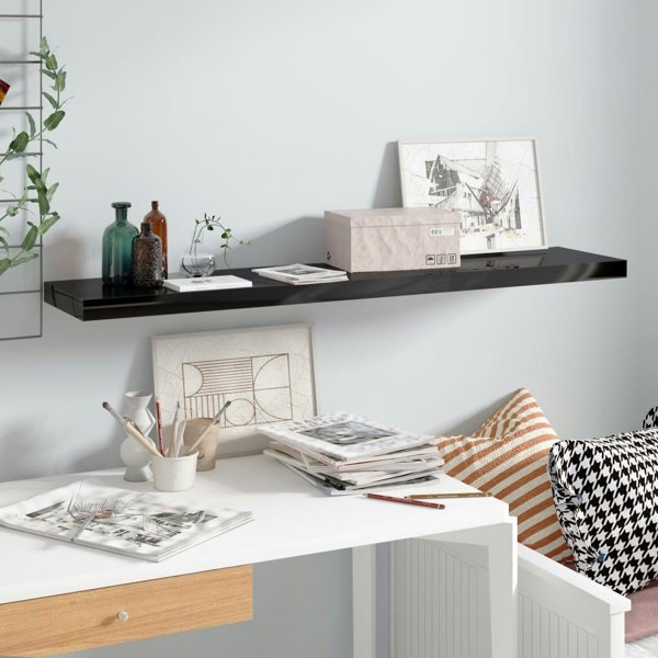 Berkfield Floating Wall Shelf High Gloss Black 120x23.5x3.8 cm MDF