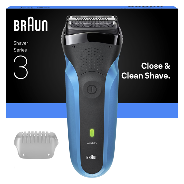 Braun Series 3 310 Electric Shaver, Wet & Dry Razor for Men - Black/Blue