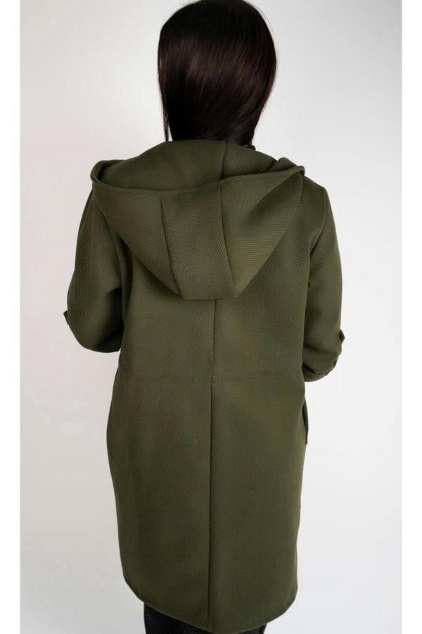 Meira Longline Hooded Coat With Rolled Sleeves - Khaki