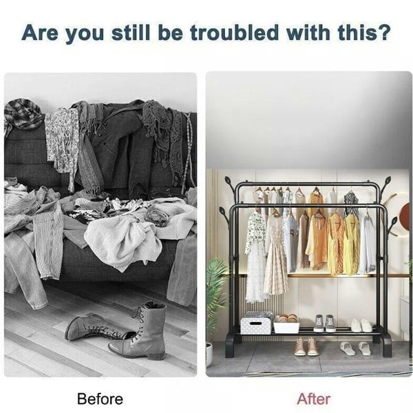 Havendro Heavy Duty Double Clothes Rail Hanging Rack Garment Display Stand Shoes Storage