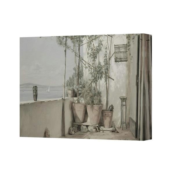 Benjamin Tate Design Neutral Balcony Garden Canvas Wall Art Print With Potted Plants