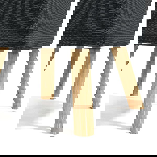 Living and Home Dark Grey Linen Padded Wooden Leg Square Footstool