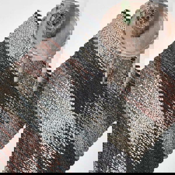 HOMESCAPES Black, Grey & Brown Real Leather Handwoven Cutshuttle Rug