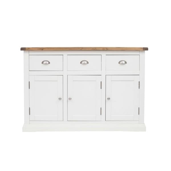 Cosenza Off White 3 Drawer 3 Door Sideboard Chrome Cup Handle