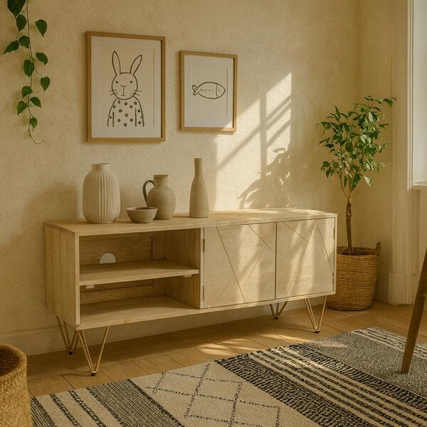 Wyld Haus Bali Light Natural Mango Wood and Gold Modern TV Media Unit