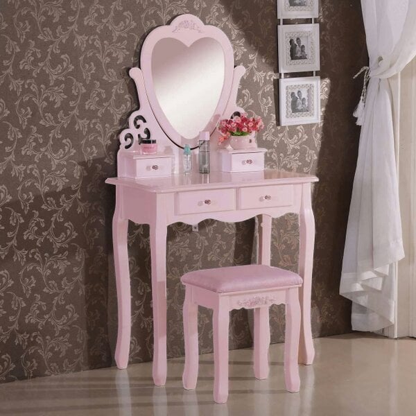 Kosy Koala Dressing Table with Heart Shaped Mirror and Stool Makeup Vanity Mirror Hollywood Table