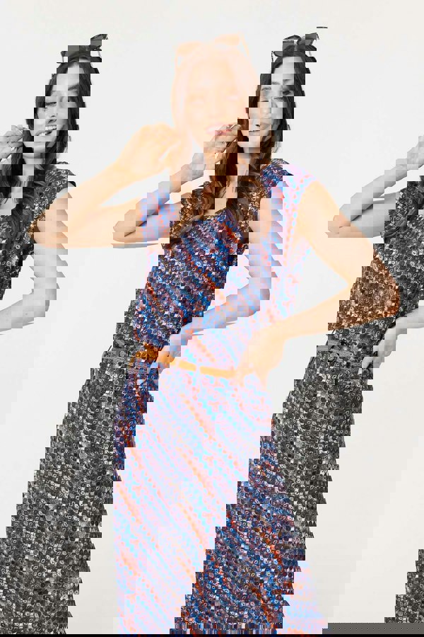 Navy | Printed Belt Detail Maxi Skirt