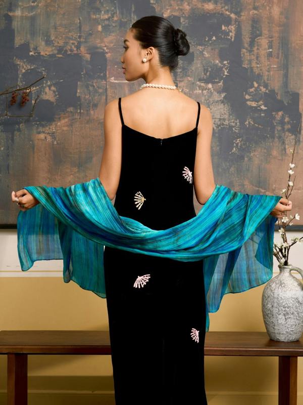 Turquoise & Emerald Silk Scarf – Hand-Dyed Mulberry Silk, Beach & Evening Wrap