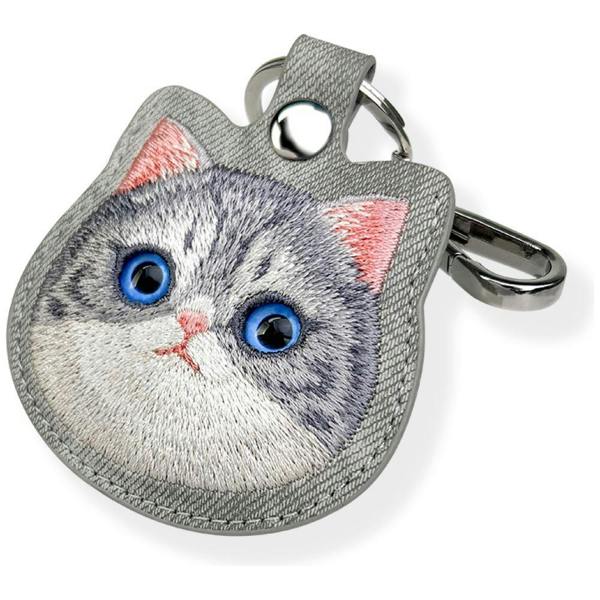 Nimmy Friends Nimmy Big Eye Cute Pet Silver Shaded Cat Face Airtag Keychain Grey - N-XDY-YSK-023
