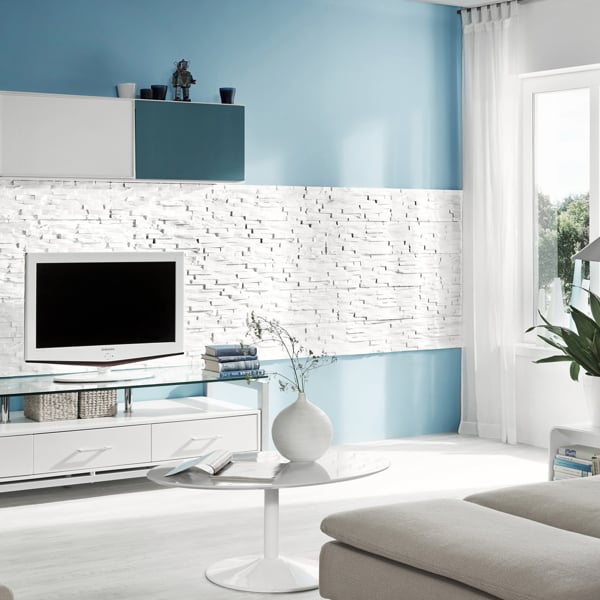 Wallsupply UltraLight Benevento Stone 3D Media Wall Panels Tiles EPS, 30pcs 3.15m² White Stone