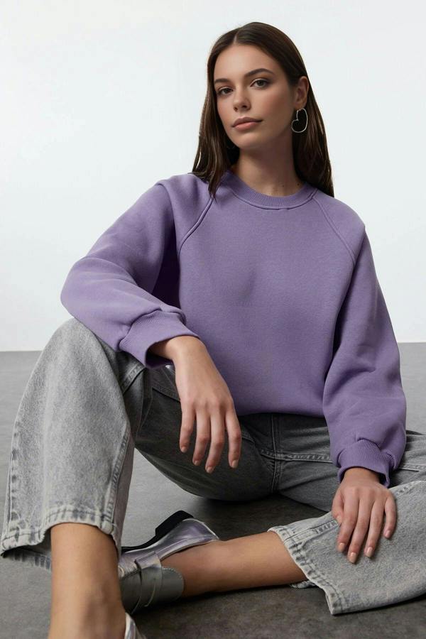 WOVCOR Basic Raglan Sleeve Crew Neck Knit Sweatshirt