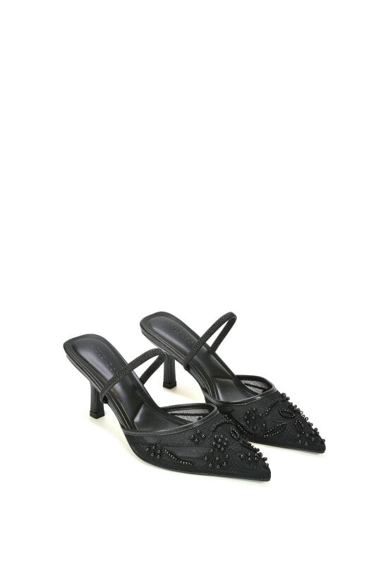 XY LONDON Embroidered Slingback Mesh Court Shoes