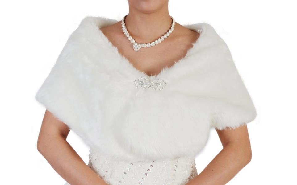 Cinda Ladies Faux Fur Bolero Shrug Ivory One Size