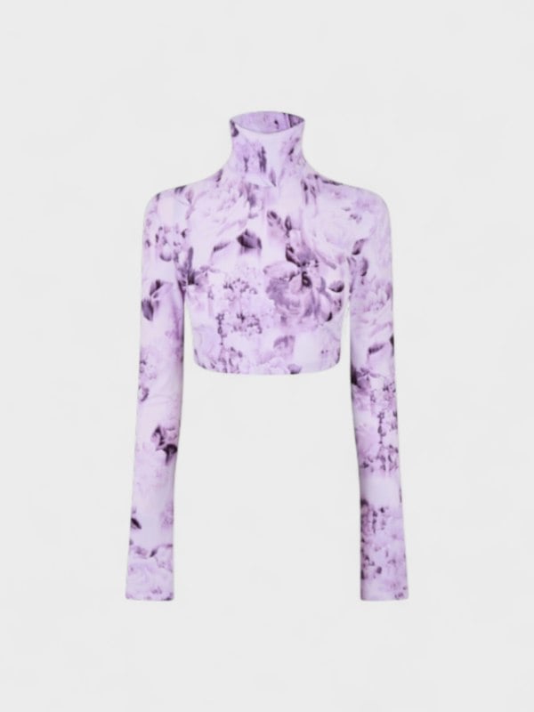 Off-White Chinese Cropped Long Sleeve Tee Purple - Womens