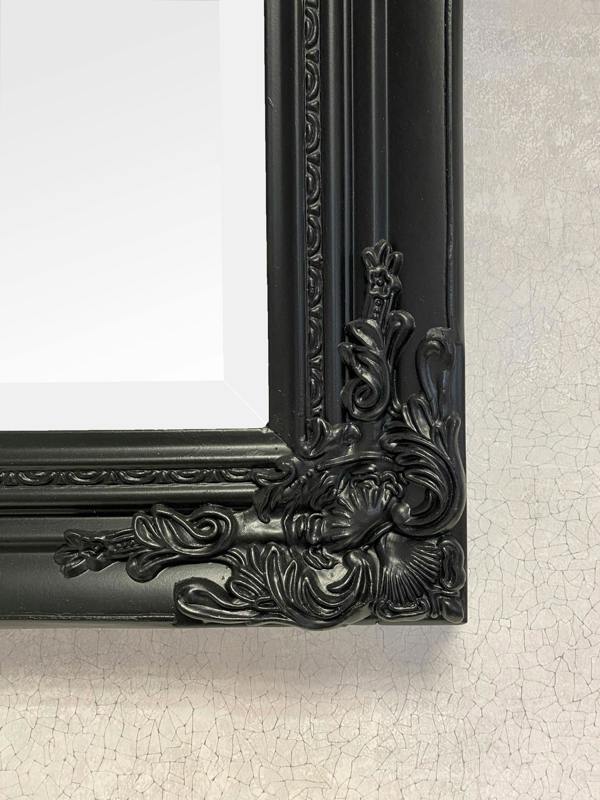 Downton Interiors Antique Style Black Wood Frame Wall Mirror with Bevelled Glass 53cm x 43cm