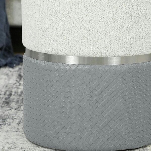 Nesting Round Ottoman with Storage Set of 2 - Cream/Grey
