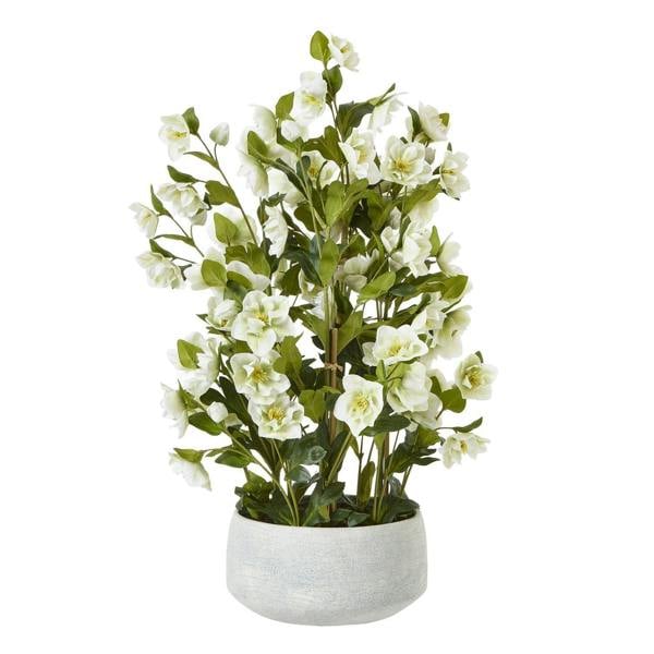 Hill Interiors Hellebore Artificial Potted Plant - White/Grey - 