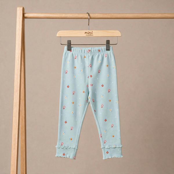 Mini Cuddles Baby Girls Printed Leggings Pack of 3, White, Mint and Navy Blue
