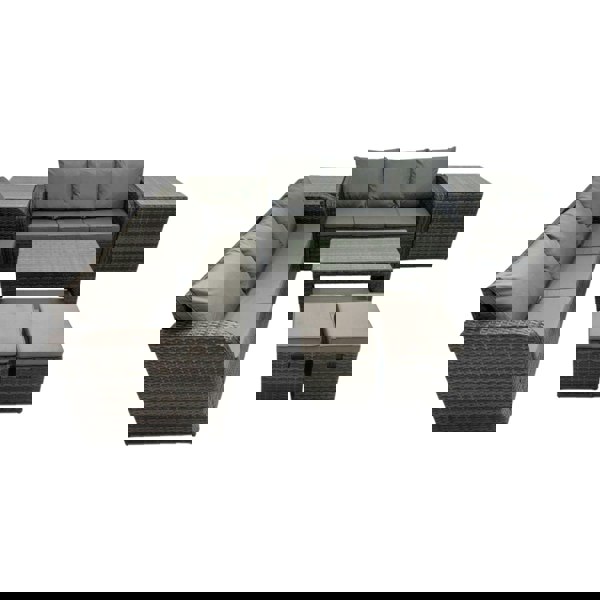 Fimous Rattan Garden Outdoor Furniture Set 3 Seater Sofa Coffee Table with 2 Side Tables 2 Small Footstools Dark Grey Mixed