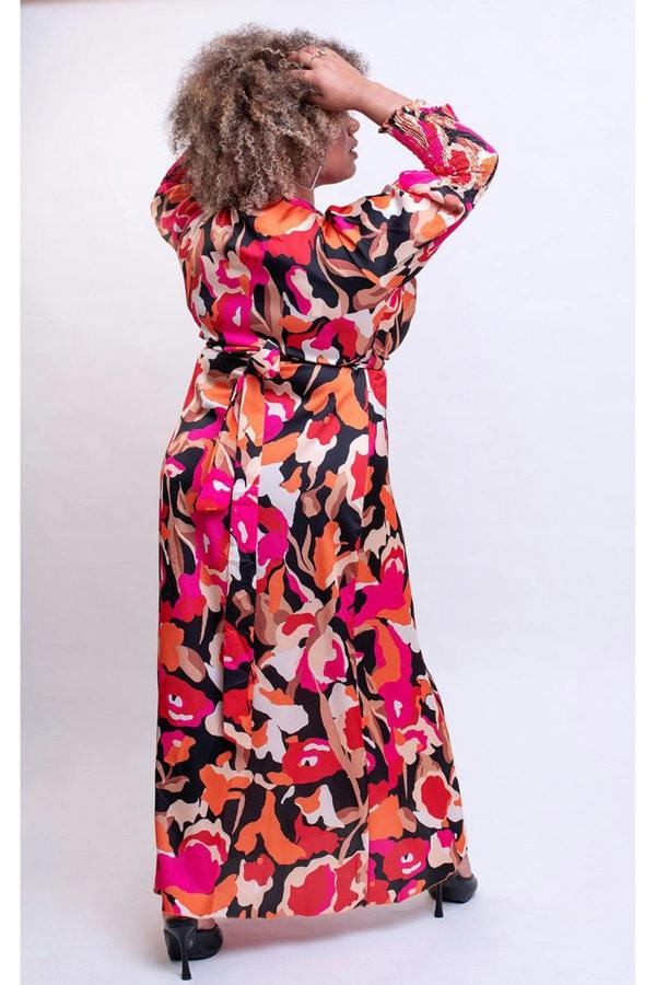 Haniya Wrap Front Printed Midi Dress - Black
