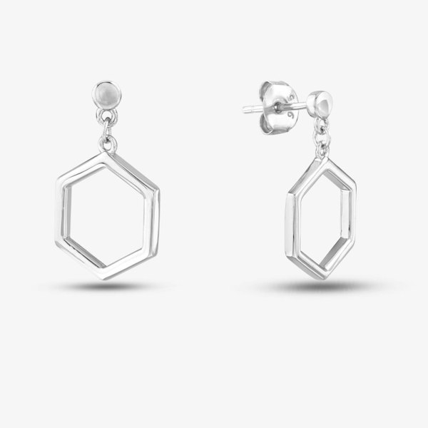 T. H. Baker Silver Open Cut Hexagon Dropper Stud Earrings SE06907A