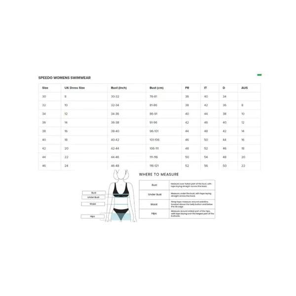 Speedo Placement Thinstrap Muscleback Swimsuit size chart for unrestricted shoulder movement